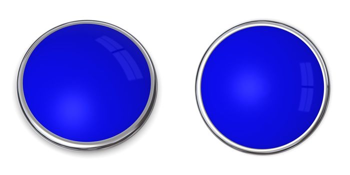 3D button in solid blue, front and side angle