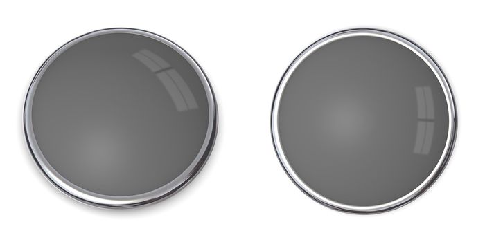 3D button in solid 60 percent grey, front and side angle