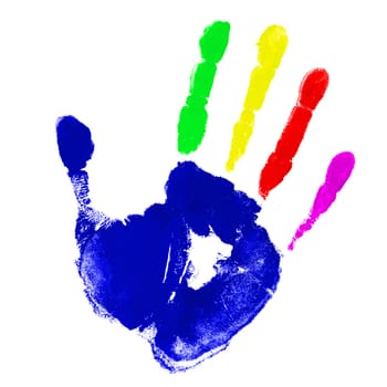Print of hand with multicolor fingers