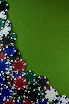 Casino poker chips blue red green white black