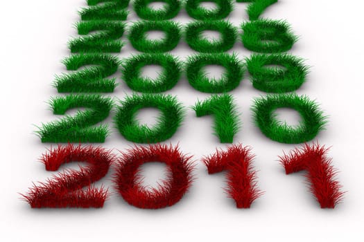 2010 year from grass. Isolated 3D image
