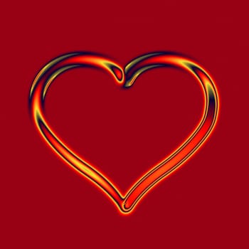 transparent glass fire heart on deep red background