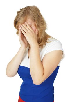 Young woman crying isolated on a white background