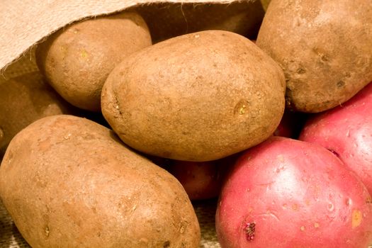 burlap bag of potatoes spilling out of the bag 