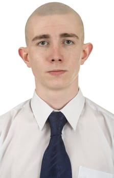 Portrait of the young man with a tie on a white background