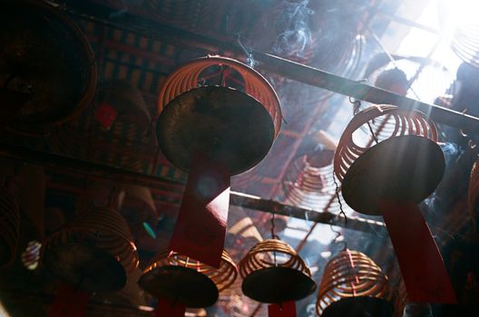 Incense coils that is found in chinese temple at many asia countries, pictures are taken in Hong Kong