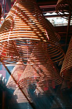 Incense coils that is found in chinese temple at many asia countries, pictures are taken in Hong Kong