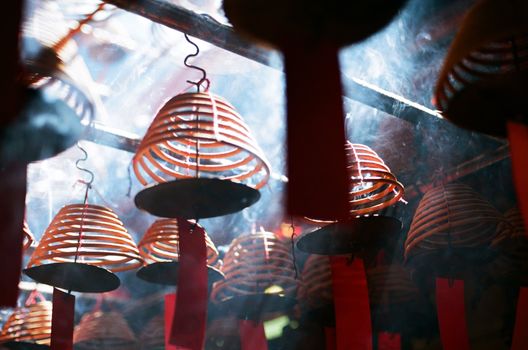 Incense coils that is found in chinese temple at many asia countries, pictures are taken in Hong Kong