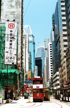 Hong Kong, China, CIRCA JUNE 2008 - a street view of Western Market stop of the Hong Kong Tramways is in Sheung Wan