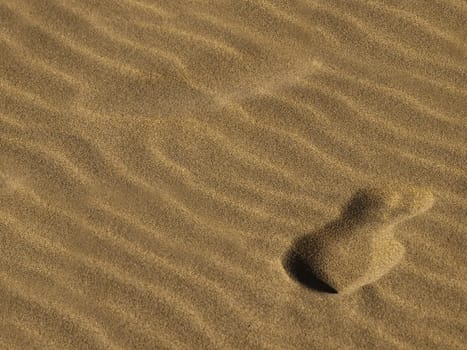 Footstep on the sand in a desert or on a beach