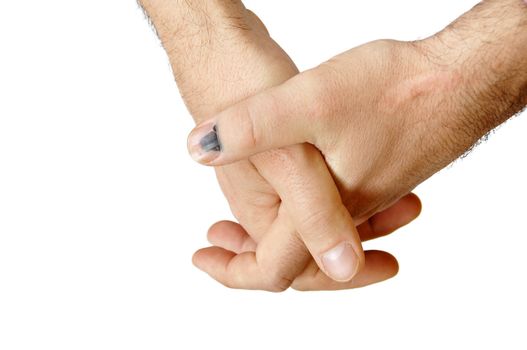 manual worker hands with scars isolated over white