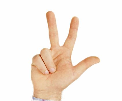 man hand isolated showing sign three fingers