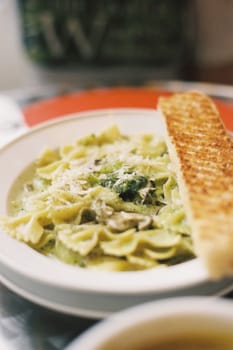 Delicious pasta (Farfalla - butterfly), in cream sauce with garlic, herbs and cheese.