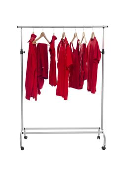 Red clothes on a Rack isolated on white background