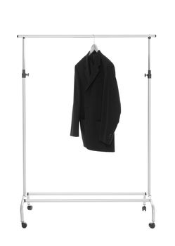 Lonely Suit on a dress rack isolated on white background
