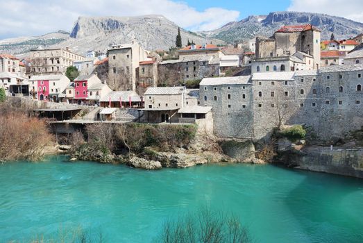 Famous touristic place Mostar on a sunny winter day.