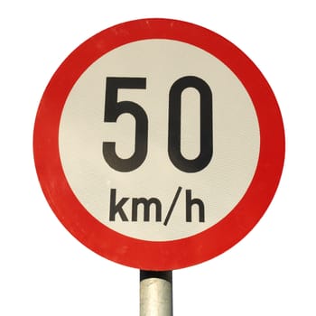 Traffic speed limit sign isolated over white