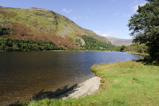 View of Llyn Gwynant in Snowdonia National Park Gwynedd North Wales