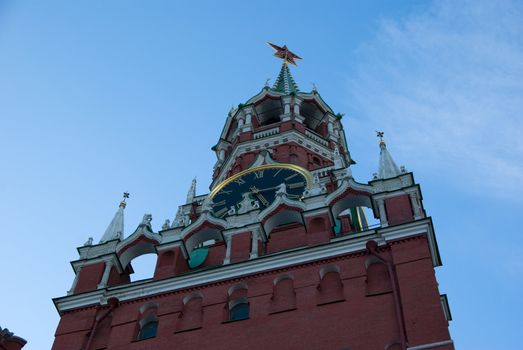 Tower with the Kremlin chiming clock. The ventral view