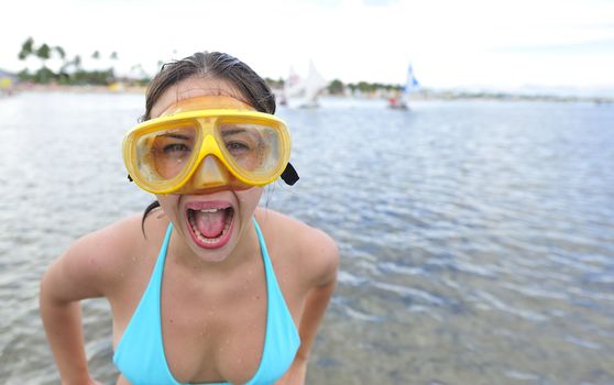 Woman crazy about snorkeling

