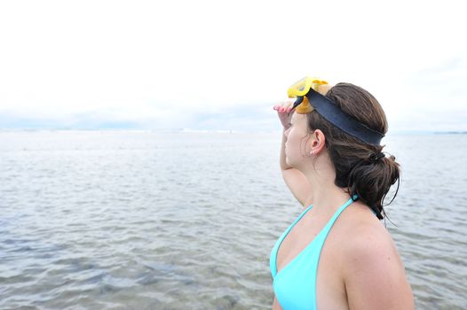 Woman crazy about snorkeling
