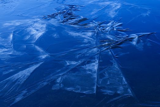 Beautiful strange iced pond surface texture in white.