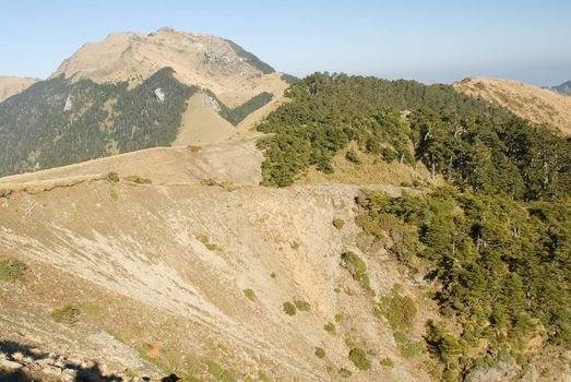 Golden grassland and dangerous ravine in the high mountain.