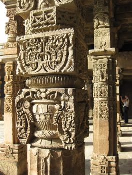 some details of the carving on the Pillars of the ruined Mosque by the Qutub Minar in Delhi