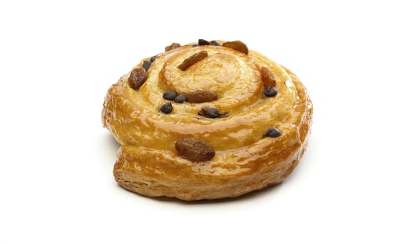 Pastry with raisin isolated on white