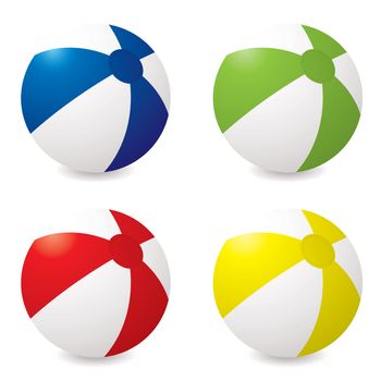 Collection of four different coloured beach balls with drop shadow