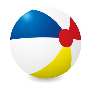 Illustrated beach ball with different colored sections and shadow