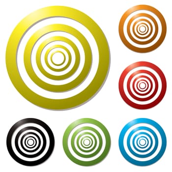 Collection of six colourful targets with drop shadow