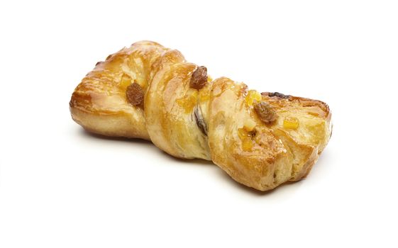 Pastry with raisin and dried fruit isolated on white