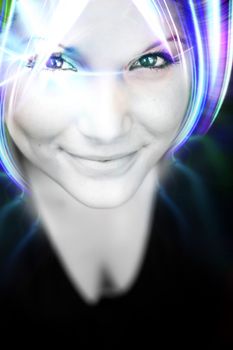 An abstract woman with glowing plasma like hair.