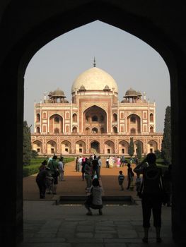 A view of Humyan's Tomb, New Delhi, India - Framed by and Arch
