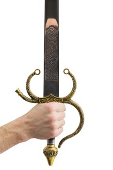 Shaft of sword on hand on the white background