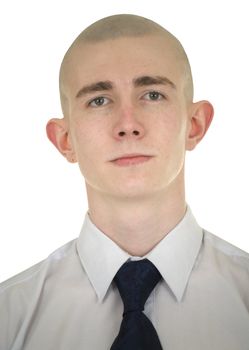 Portrait of the young man with a tie on a white background