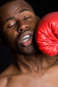 Black professional boxing man knockout