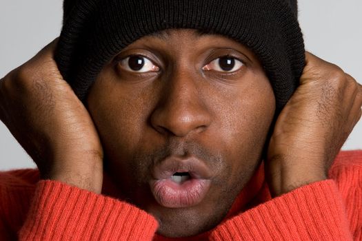 Man wearing winter beanie hat