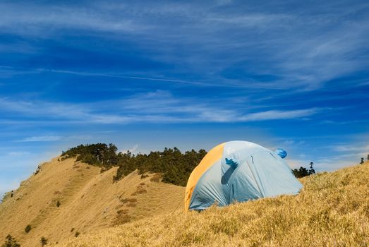 Special tent set on the grassland of high mountain.