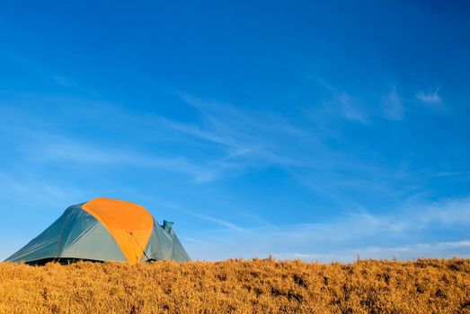 Special tent set on the grassland of high mountain.