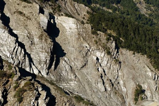 The dangerous rocky ravine in the high mountain.