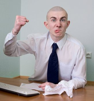 Emotional manager at office on a workplace
