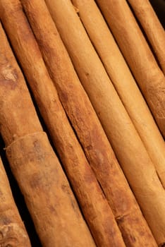 Several fresh cinnamon sticks, food background picture