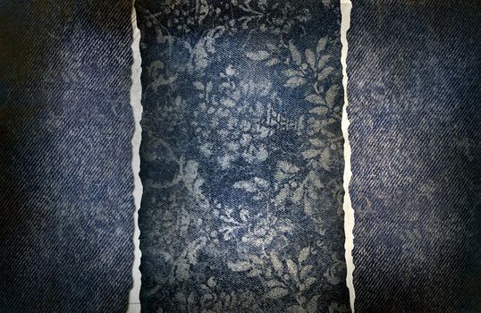 Grungy denim with faded floral effect background