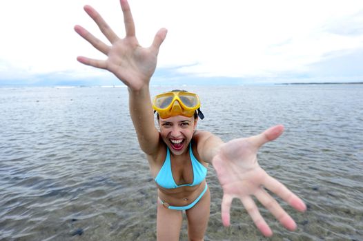 Woman crazy about snorkeling
