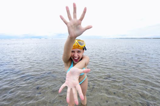 Woman crazy about snorkeling
