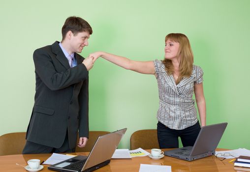 The young businessmen welcome each other