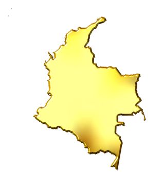 Colombia 3d golden map isolated in white