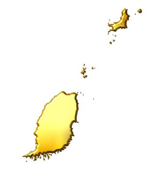 Grenada 3d golden map isolated in white